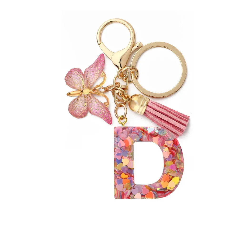 Resin English Letter Epoxy Butterfly Pendant Key Ring - Viexta
