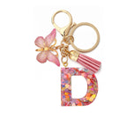 Resin English Letter Epoxy Butterfly Pendant Key Ring