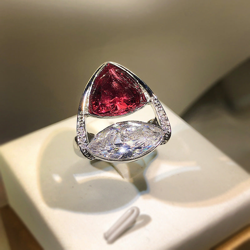 S925 Red Zircon Ring