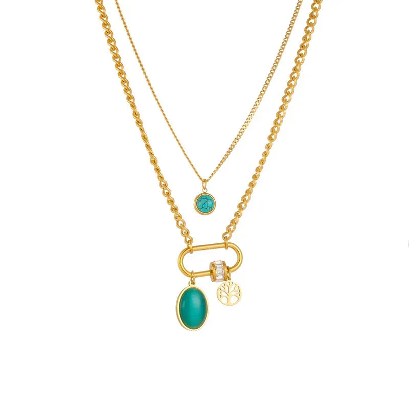 Double-layer Stainless Steel Turquoise Necklace - Viexta