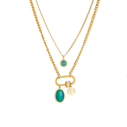 Double-layer Stainless Steel Turquoise Necklace