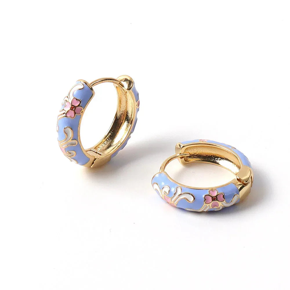 Burnt Blue Flower Earrings - Viexta