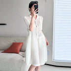 Printed Loose Slimming Belly-covering Pleated T-shirt Dress - Viexta