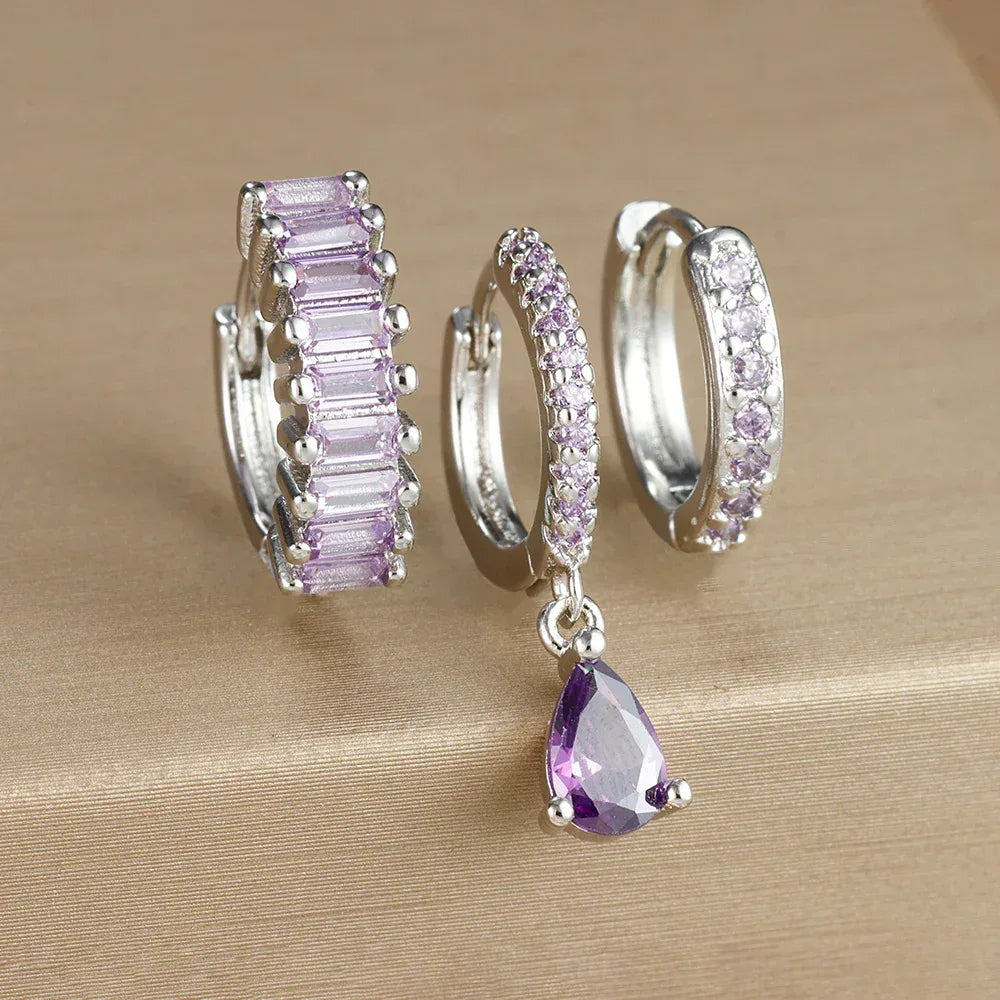 3piece Water Drop Diamond Gold Plated Earrings with Helix - Viexta