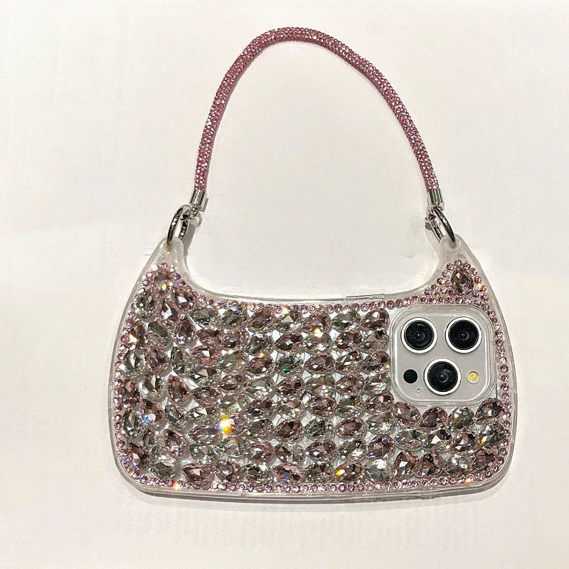 Three-dimensional Glass Rhinestone Small Handbag iPhone Cover - Viexta