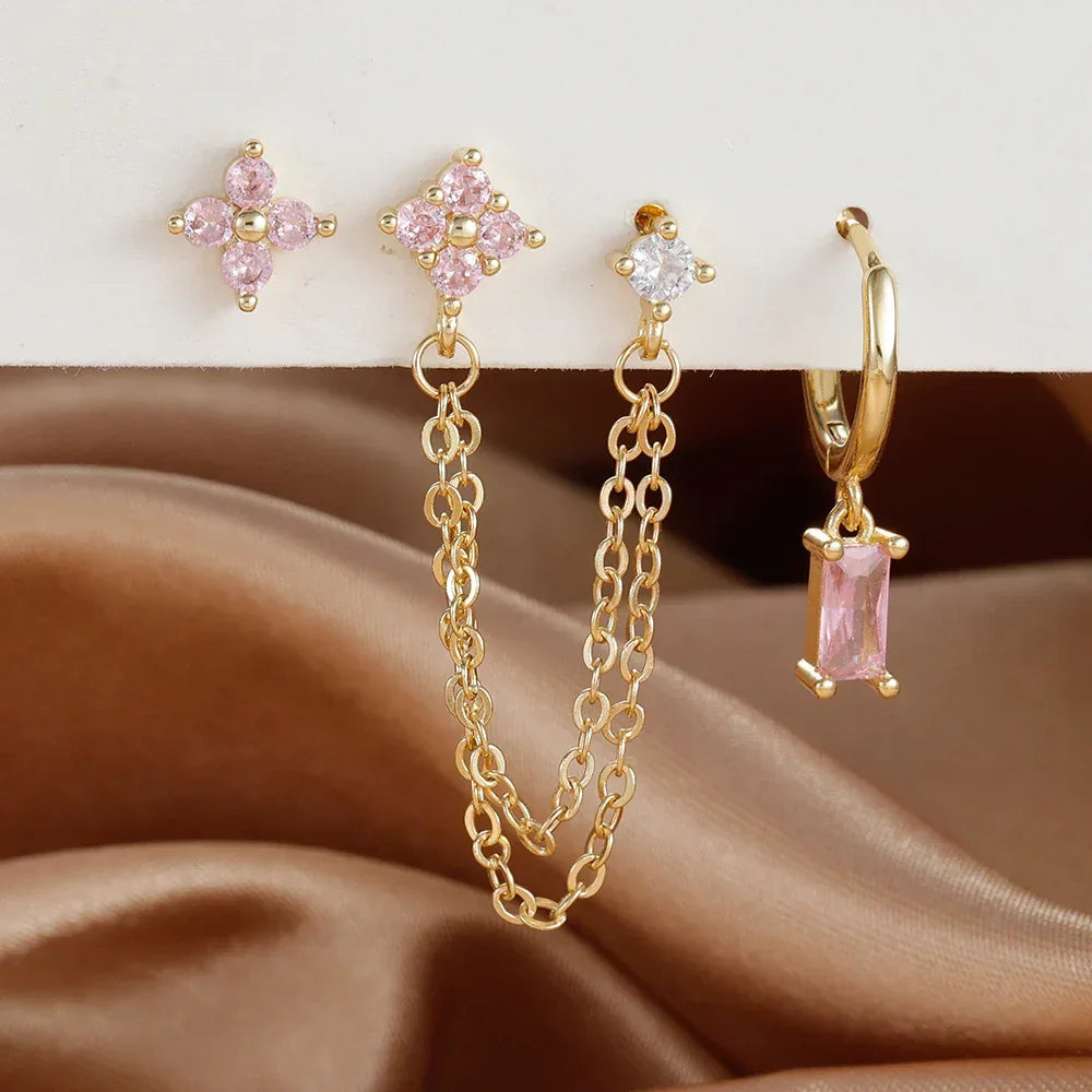 3-piece Set Zircon Birthstone Twelve Constellation Earrings - Viexta