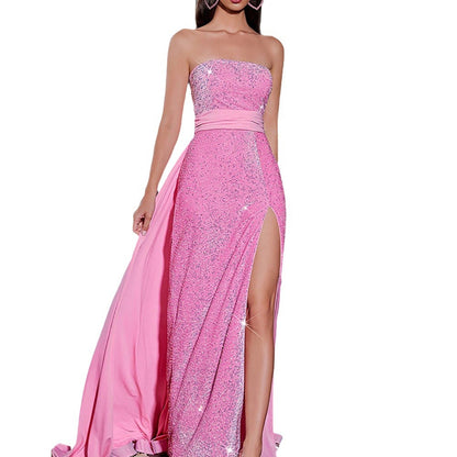 Sequined Tube Top Sleeveless Gown