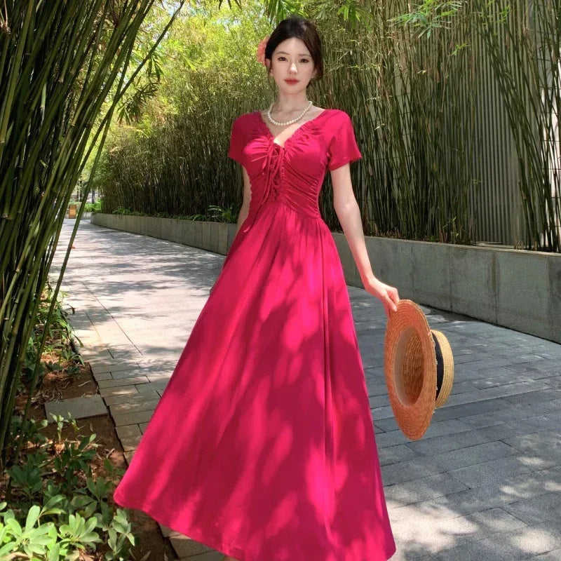 Berry Sweet Sauce Elegant White Pitaya Red Dress - Viexta