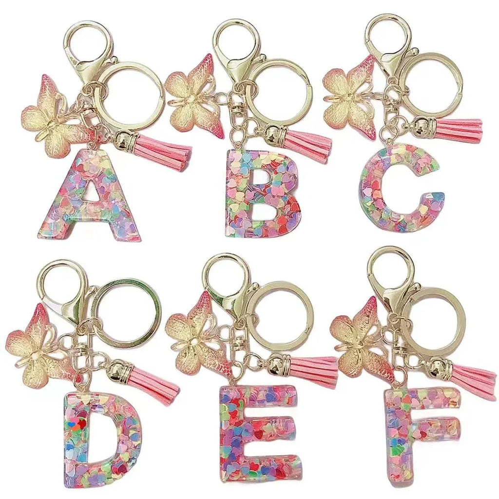 Resin English Letter Epoxy Butterfly Pendant Key Ring - Viexta