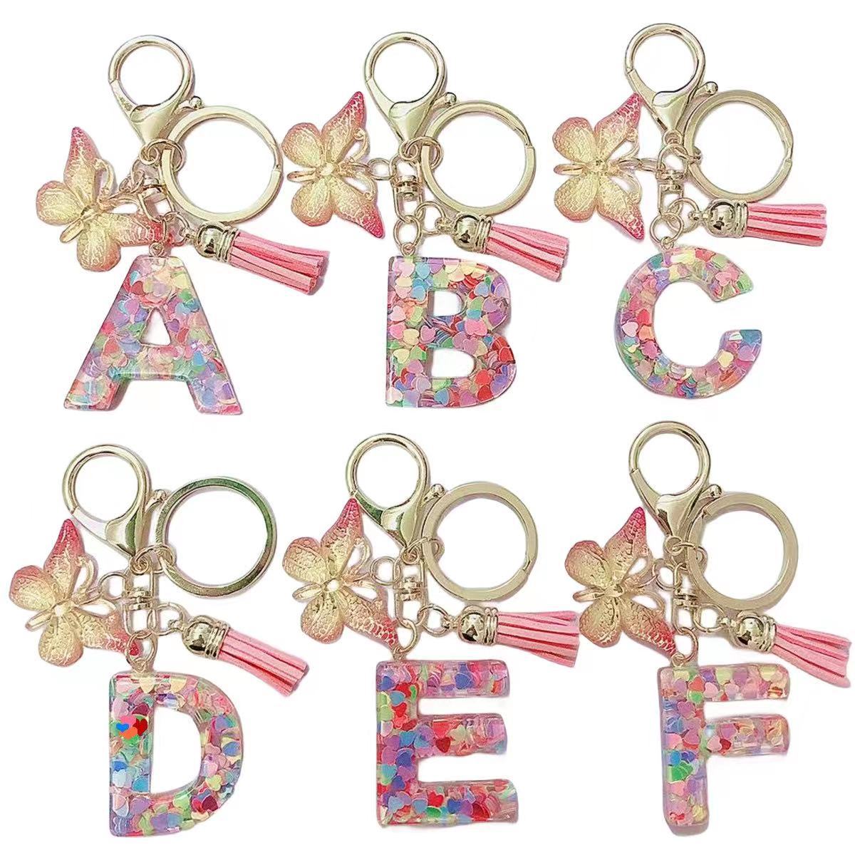 Resin English Letter Epoxy Butterfly Pendant Key Ring
