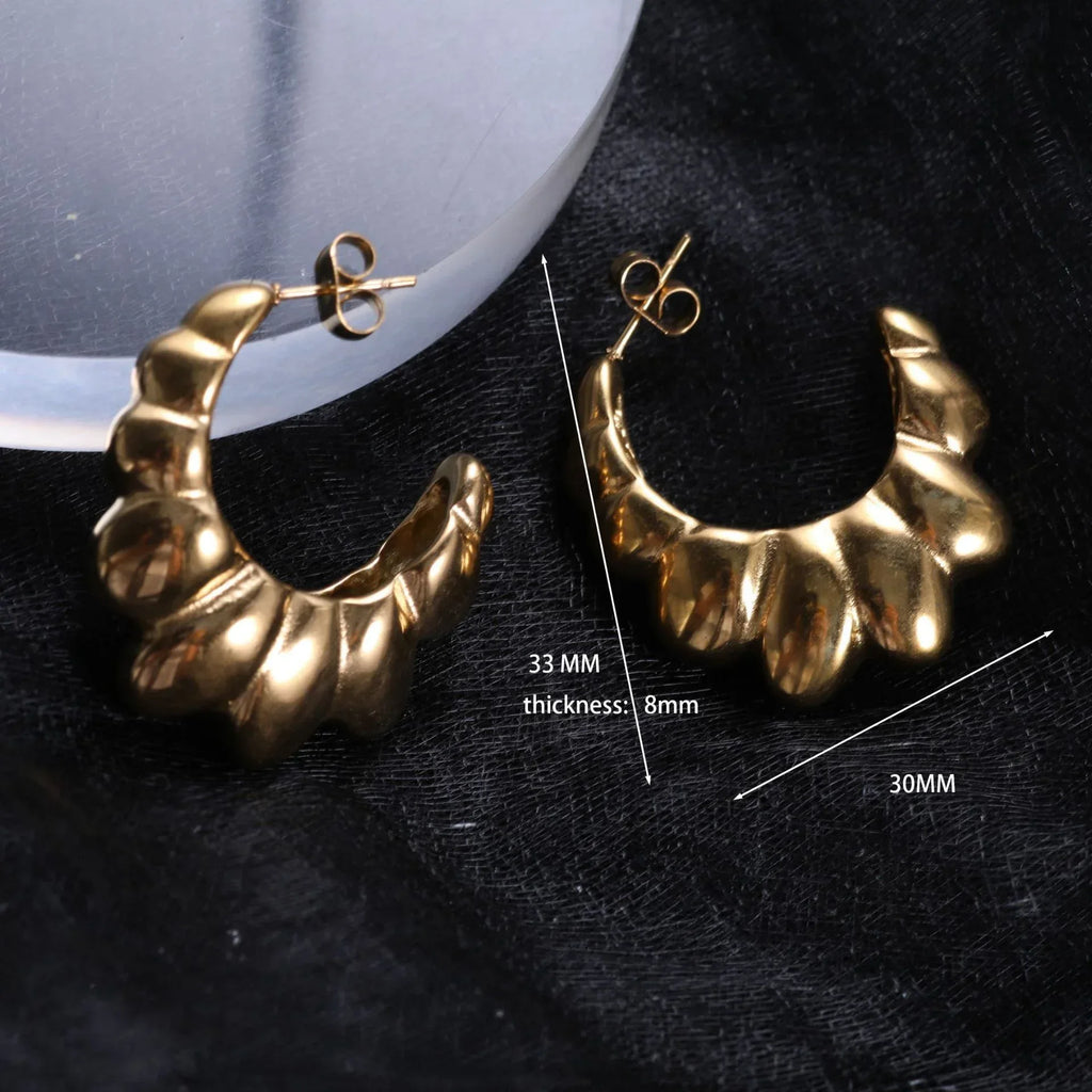 Water Drop Round Crescent Hollow Stainless Steel Earrings - Viexta