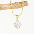 Stainless Steel Clover Shell Letter Pendant with Chain - Viexta