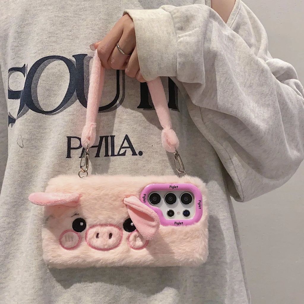 Plush Cute Piggy Samsung Phone Case With Bracket - Viexta