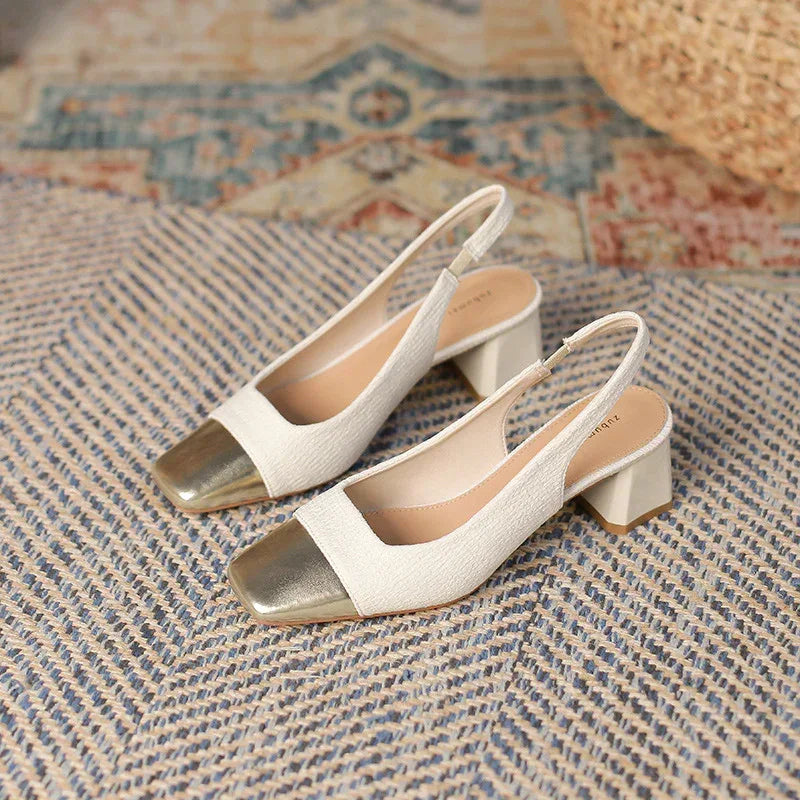 Chunky French Gold Tone Heels - Viexta