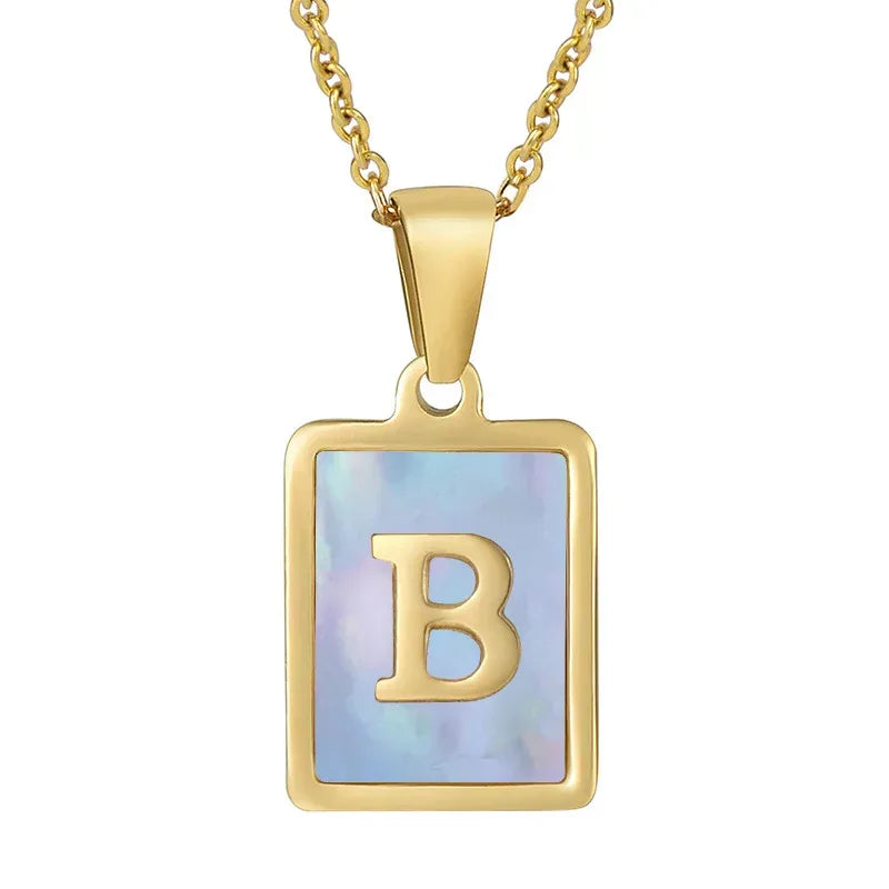 Titanium Steel 26 English Letter Blue Shell Necklace - Viexta