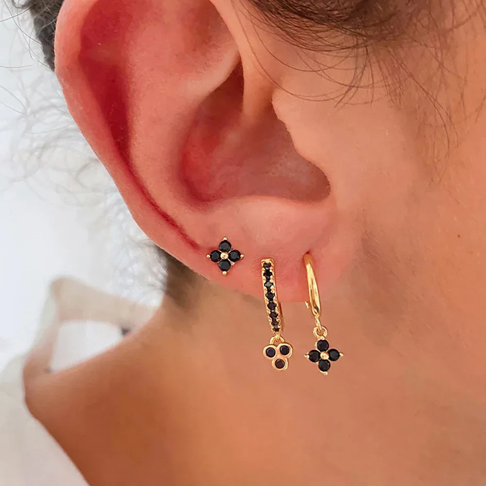 3piece Luxury Flowers Zircon Plated Studs - Viexta