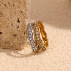 Stainless Steel Gold Plating Wave Diamond Ring