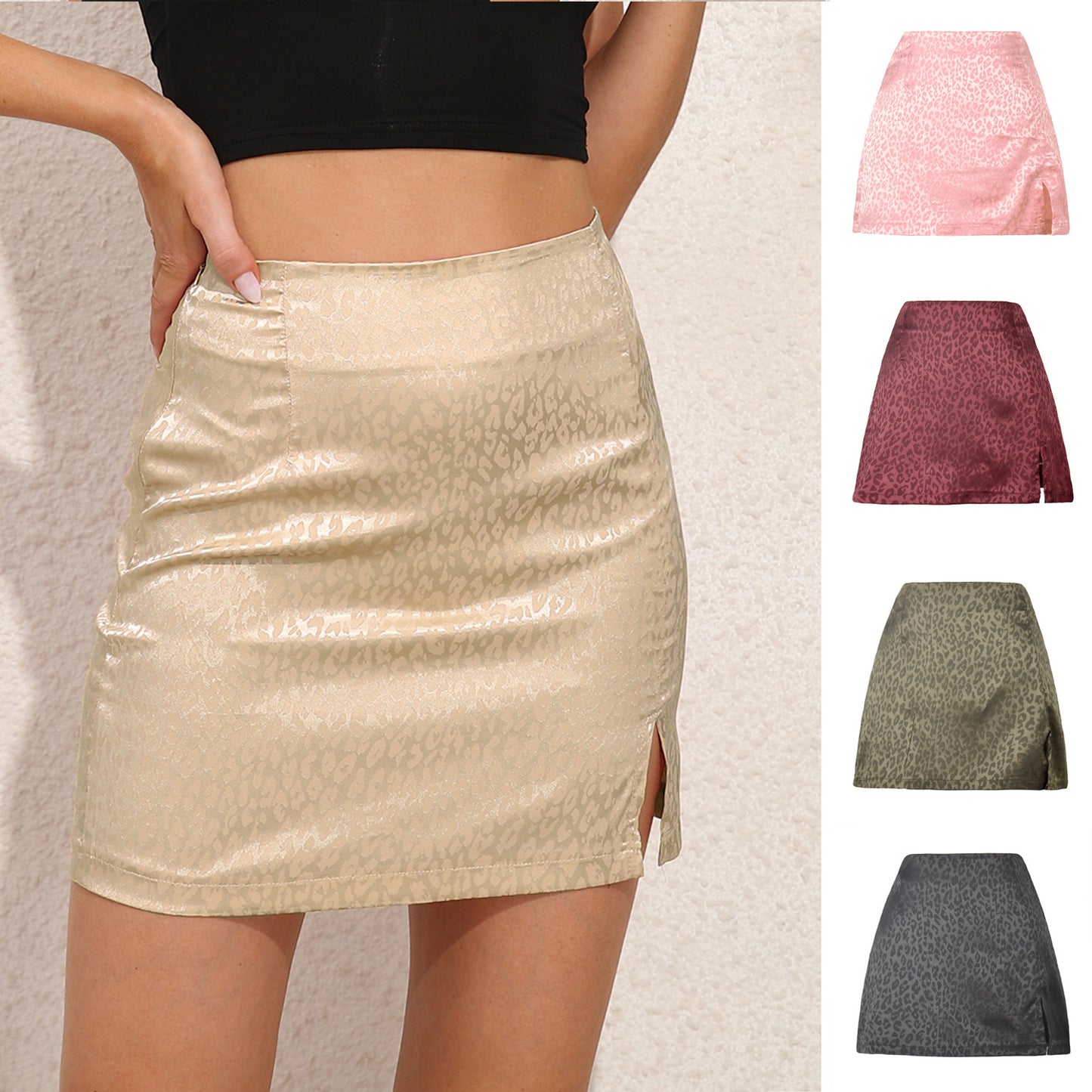 Leopard Print High Waist Slit Short Skirt