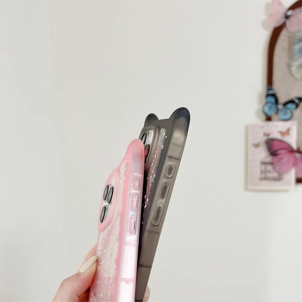 three-dimensional-cat-ears-epoxy-glitter-iphone-case - Viexta