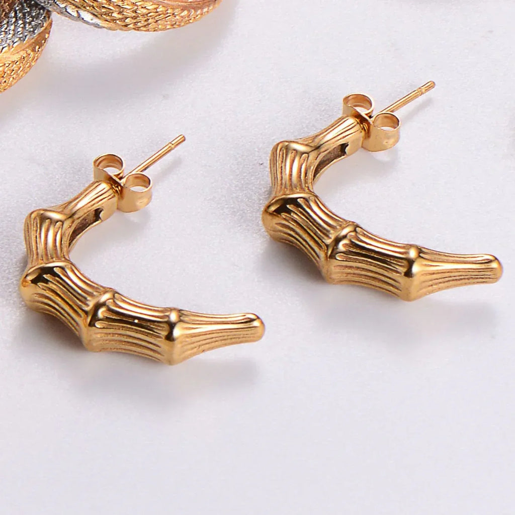 Water Drop Round Crescent Hollow Stainless Steel Earrings - Viexta