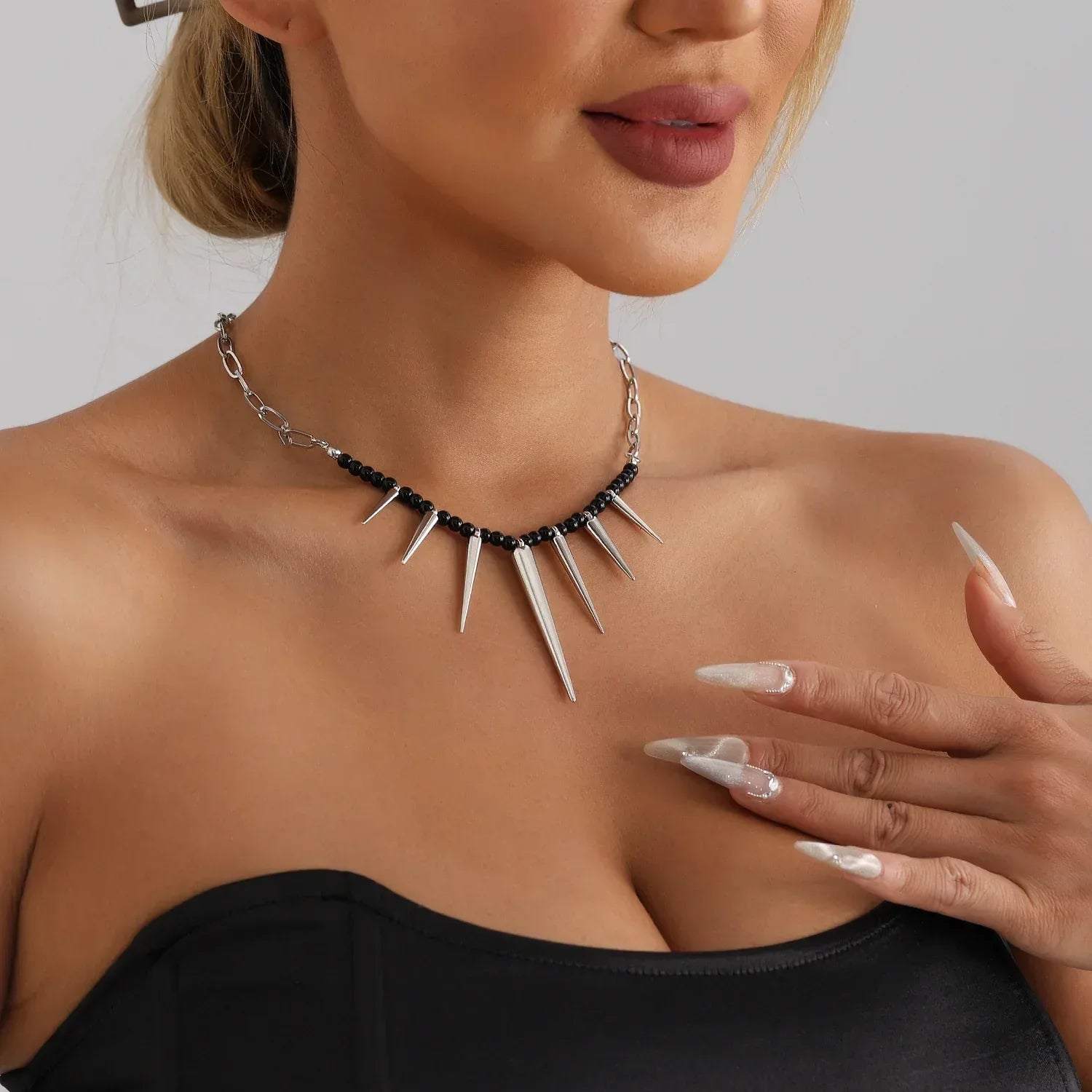Punk Stitching Chain Black Beaded - Viexta