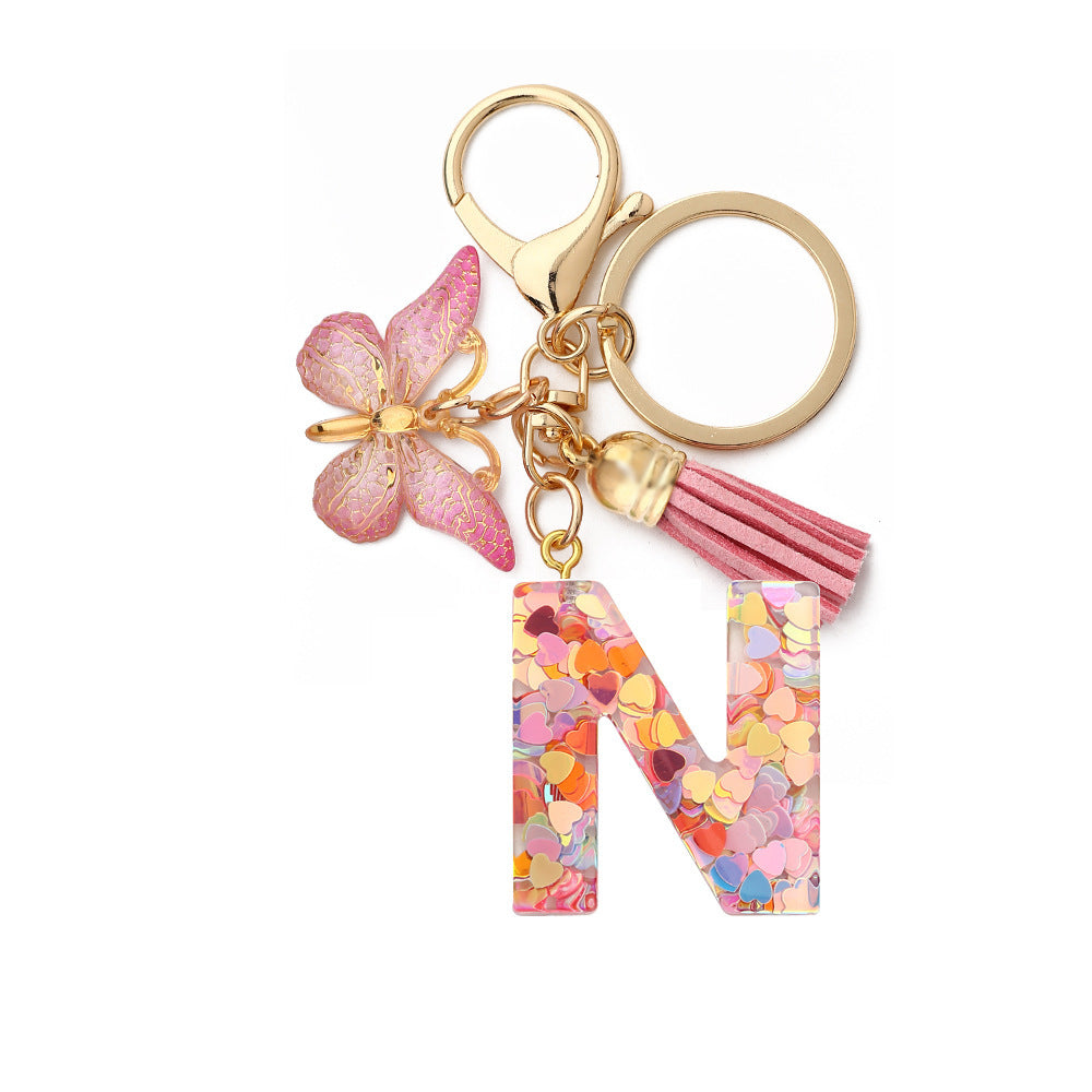 Resin English Letter Epoxy Butterfly Pendant Key Ring