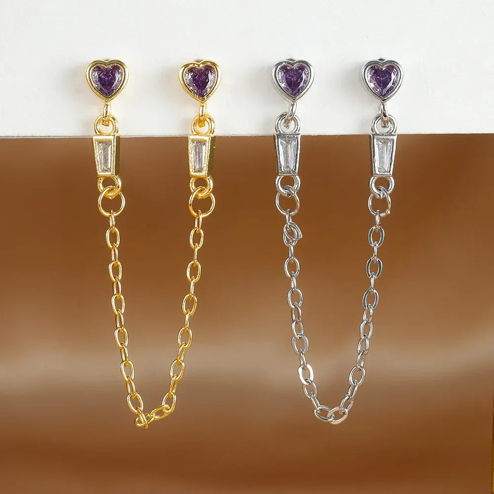 Diamond-embedded Heart Tassel Ear Ring - Viexta