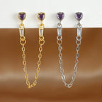 Diamond-embedded Heart Tassel Ear Ring - Viexta