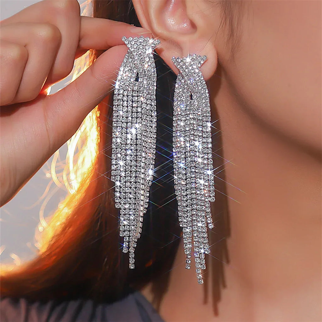 luxury-sparkling-full-rhinestone-long-fringe-earrings - Viexta