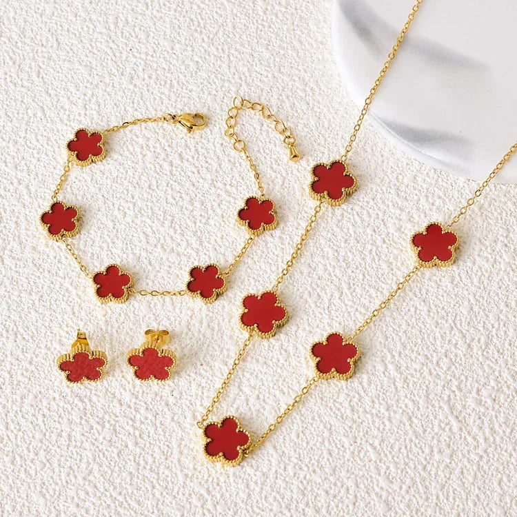 Five-leaf Flower Necklace Set - Viexta