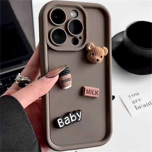 Stereo Coffee Doll Bear Soft Shell iPhone Case