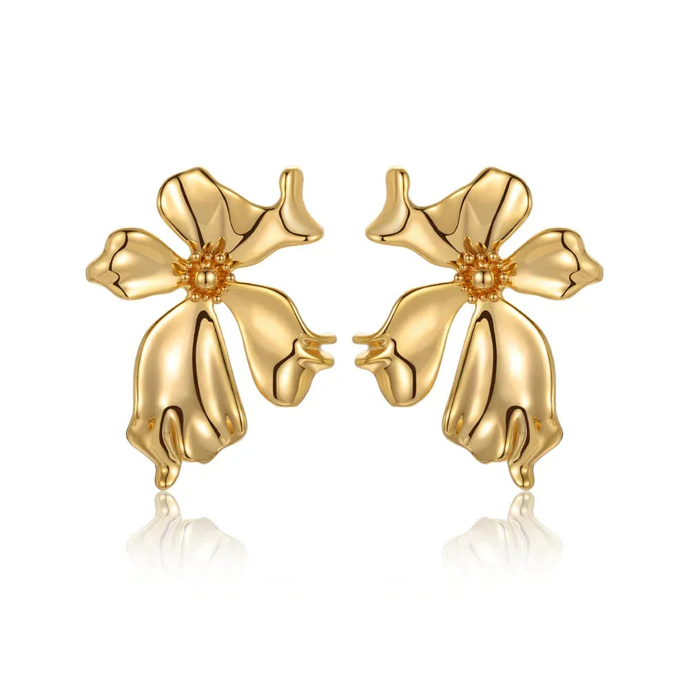 Metal Flower Petal Earrings - Viexta
