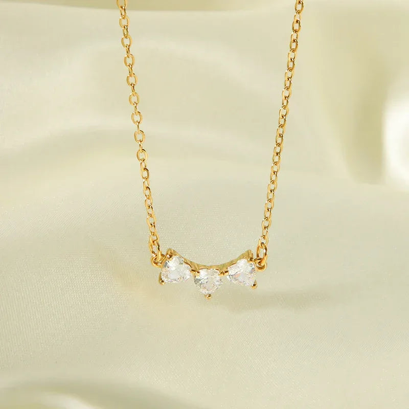 Stainless Steel Heart-shaped Diamond Necklace - Viexta