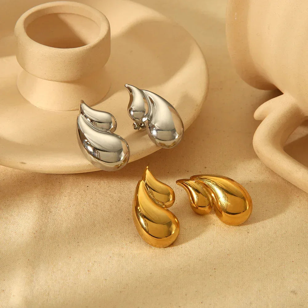18K Double-layer Water Drop Stainless Steel Earrings - Viexta