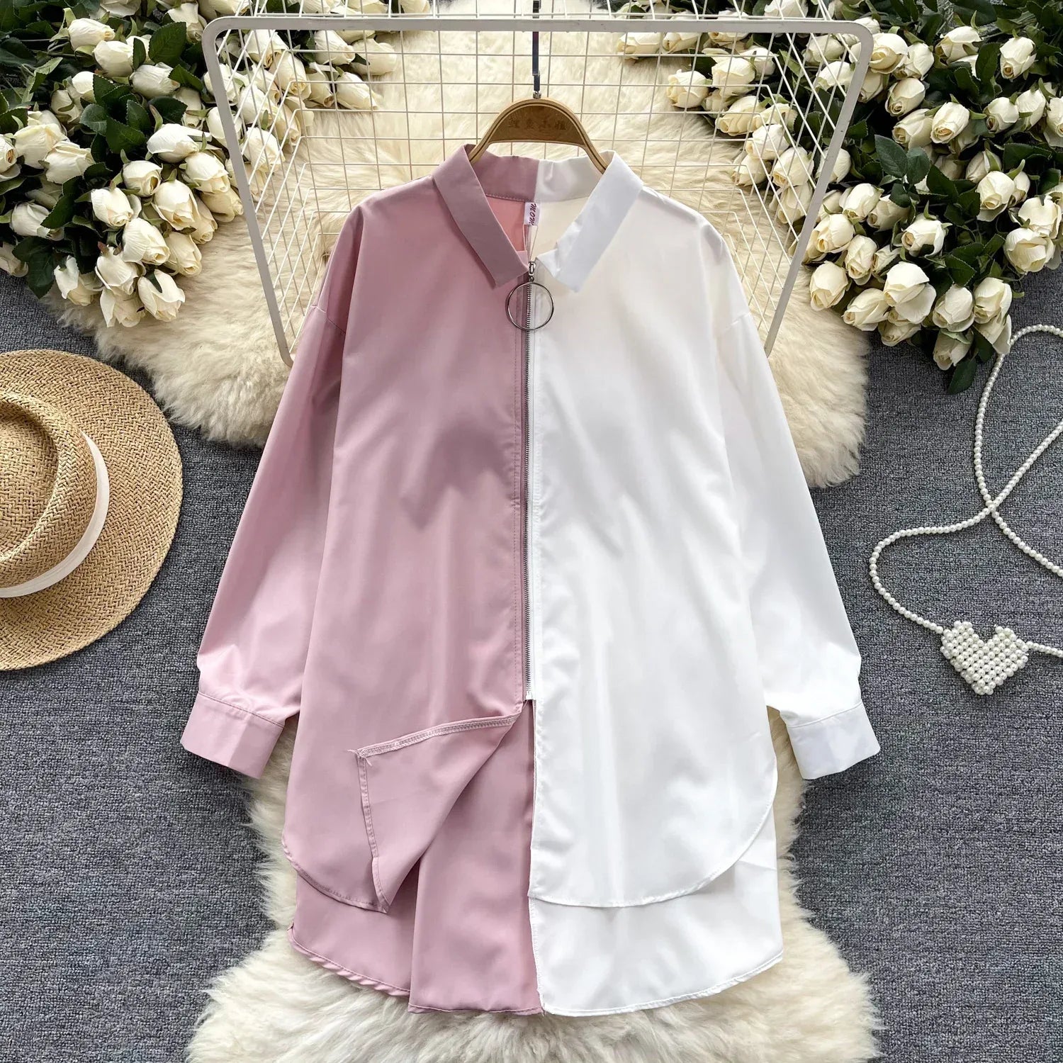 Idle Style Mid-length Color Matching Shirt - Viexta
