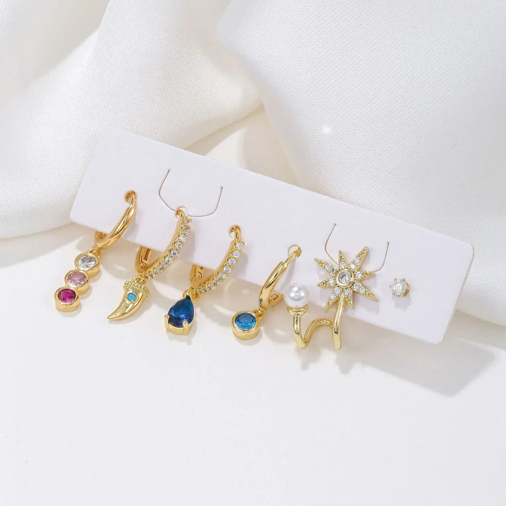 6piece Flower Pearl Stud Earrings - Viexta