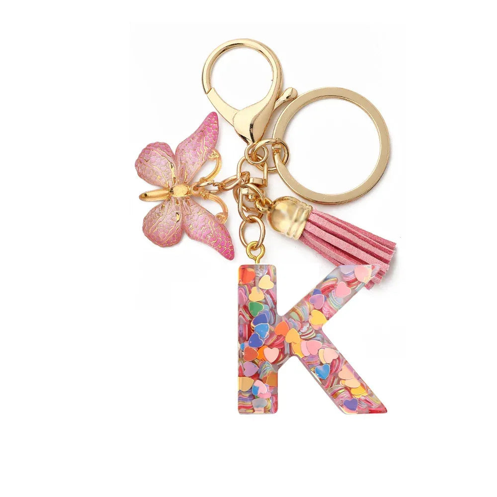 Resin English Letter Epoxy Butterfly Pendant Key Ring - Viexta