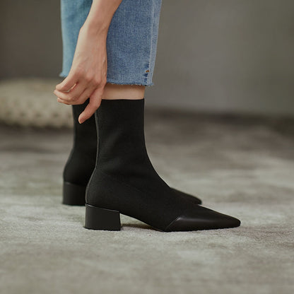 Yarn Pointed Chunky Heel Boots