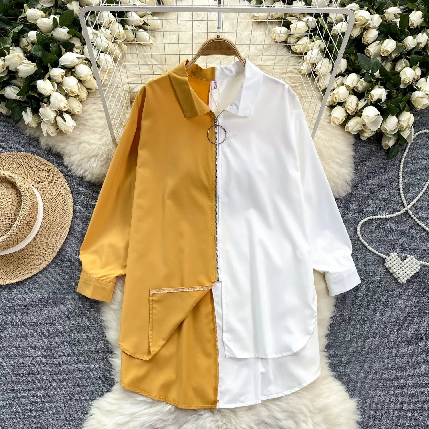 Idle Style Mid-length Color Matching Shirt - Viexta