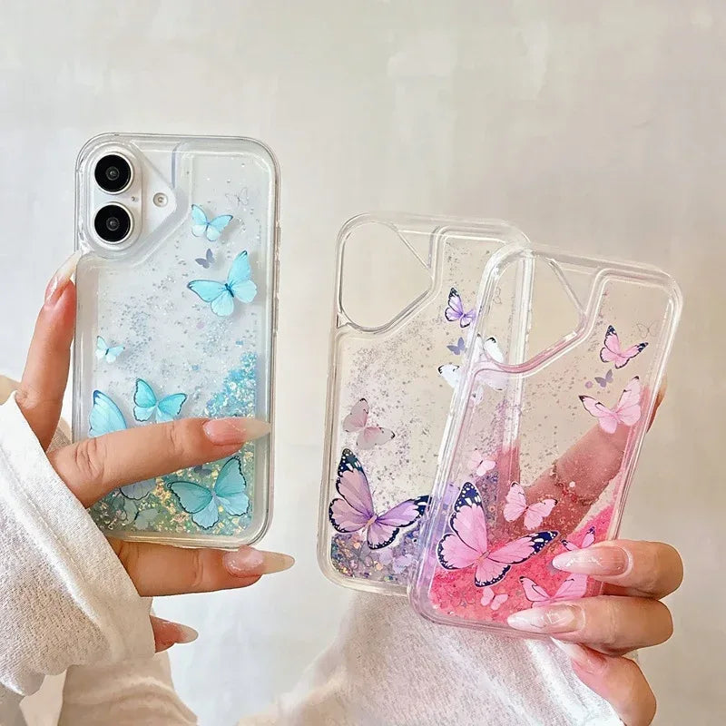 luminous-butterfly-glitter-liquid-iphone-protective-case - Viexta