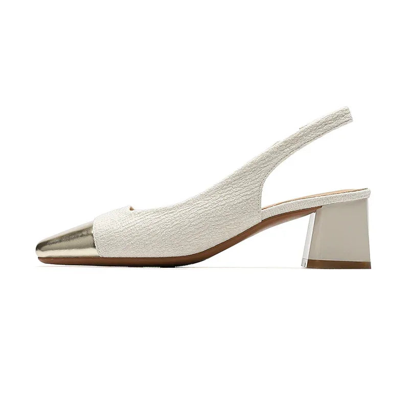 Chunky French Gold Tone Heels - Viexta