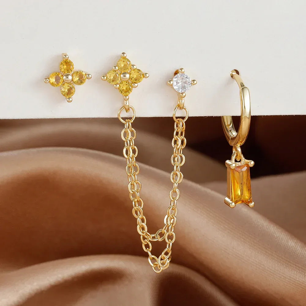 3-piece Set Zircon Birthstone Twelve Constellation Earrings - Viexta
