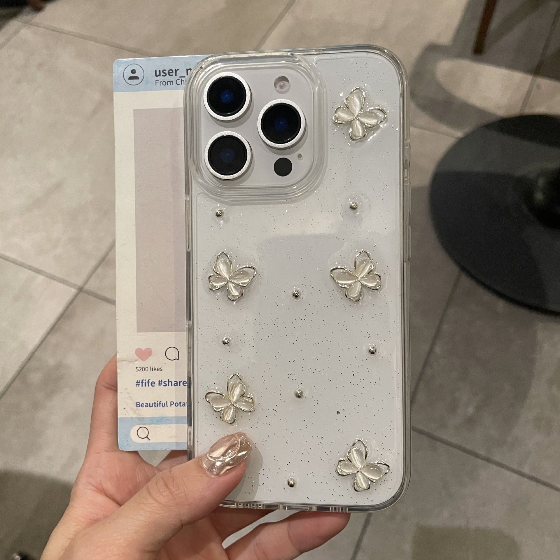 Stereo Glue Glitter Butterfly iPhone Case