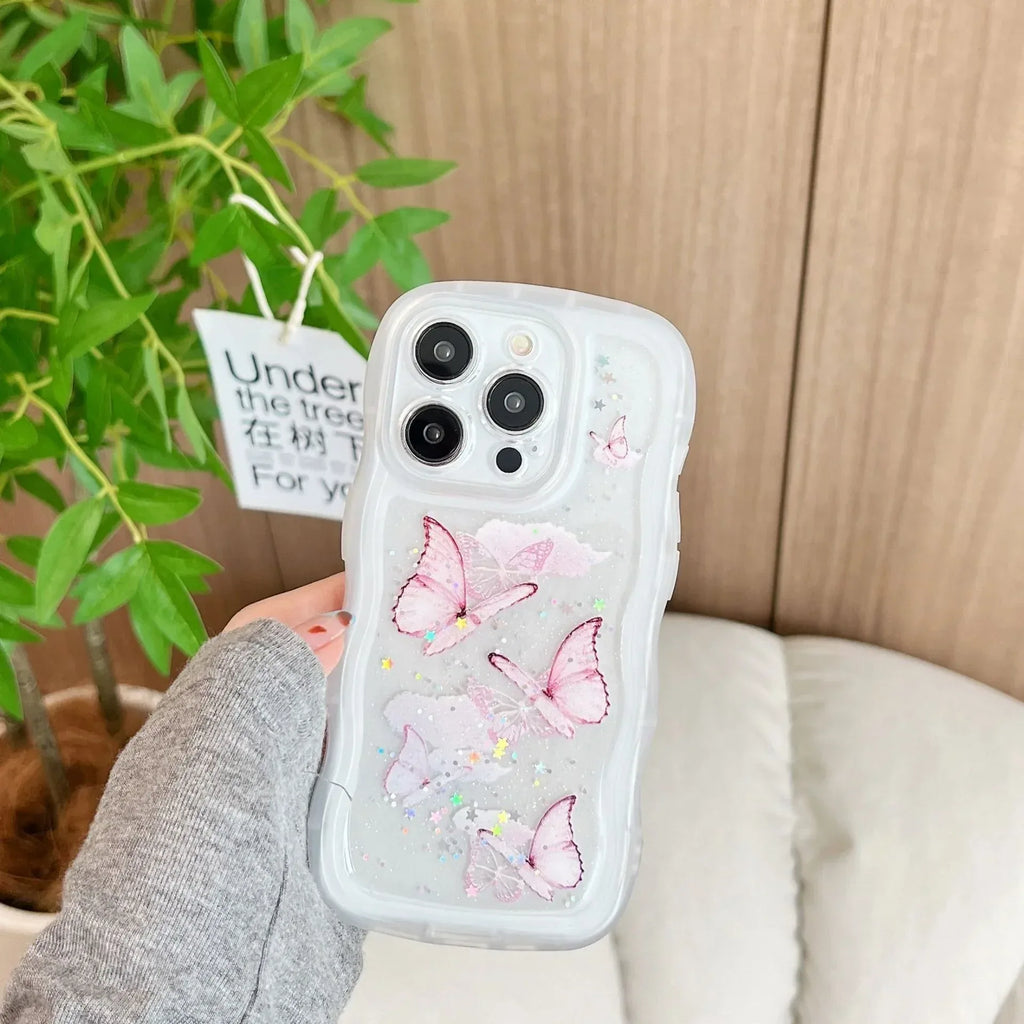 painted-butterfly-glitter-transparent-drop-resistant-iphone-cover - Viexta