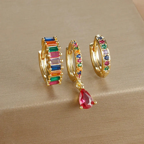 3piece Water Drop Diamond Gold Plated Earrings with Helix - Viexta