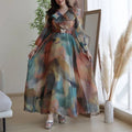 Printed Wide Hem Gauzy Dress - Viexta