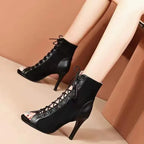 Stiletto Lace-up Peep Toe Heels - Viexta