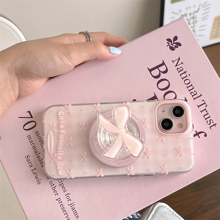 Magnetic Drop-resistant Plaid Bow iPhone Case