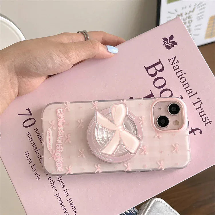 Magnetic Drop-resistant Plaid Bow iPhone Case - Viexta