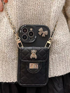 Metal Bow Bear Rhombus Card Holder iPhone Case